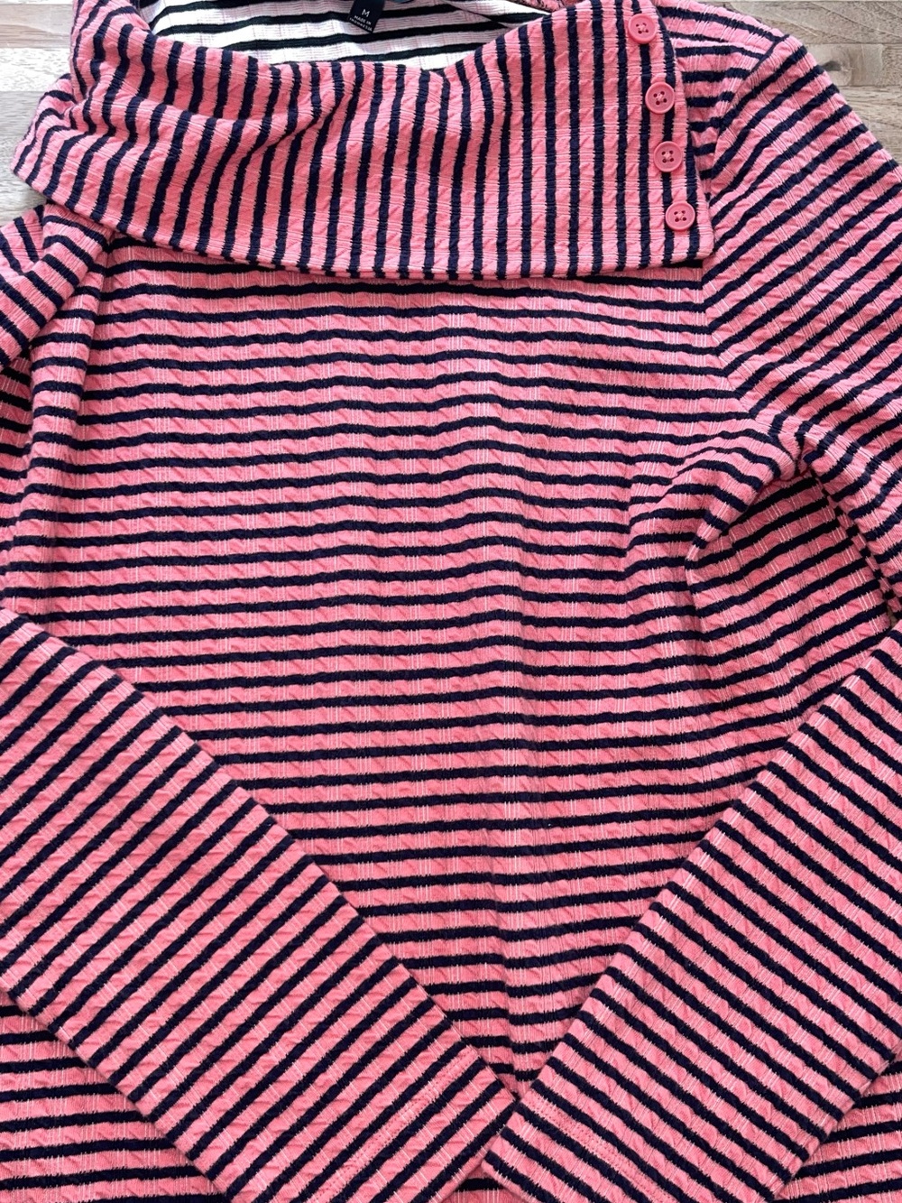 Talbots Women’s Cozy Button-Neck Pullover | Pink Black Stripes | Longsleeve | M